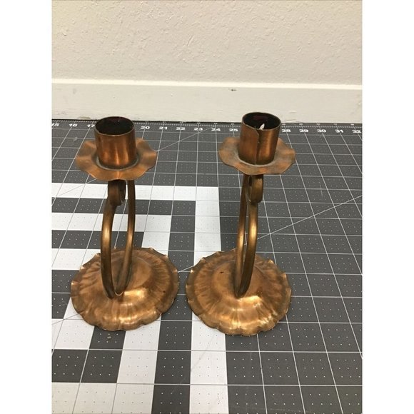MID Century Handmade Art Copper Candle Holders - Picture 2 of 5